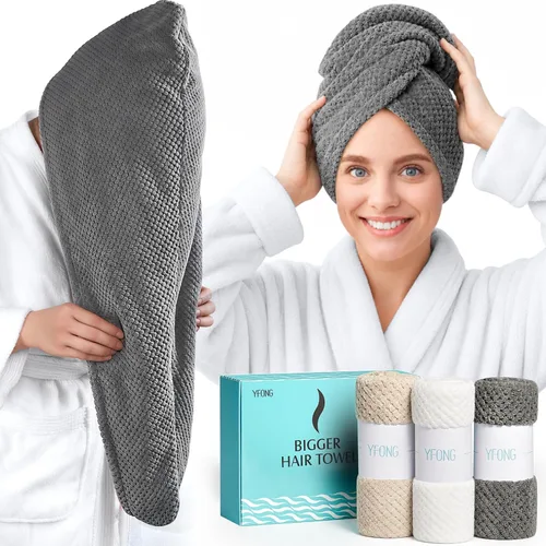 Miniatura 9 de YFONG Paquete de 3 Toallas Grandes de Microfibra para Envolver el Cabello, 30" x 10" Más Gruesas Anti Encrespamiento Secado Rápido Toallas