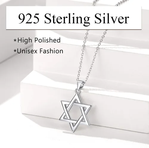 Miniatura 120 de U7 - Collar con Estrella de David para hombres y mujeres, dije hexagonal de acero inoxidable con cruz/piedra de rubí/collares clásicos judíos