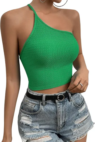 Miniatura 3 de SweatyRocks Camiseta sin mangas de un hombro para mujer, con lazo en la espalda, ajustada, para discoteca