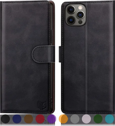 Miniatura 10 de SUANPOT Funda de piel tipo cartera para iPhone 12 Pro Max con bloqueo RFID, tarjetero de crédito, libro de folio magnético de poliuretano