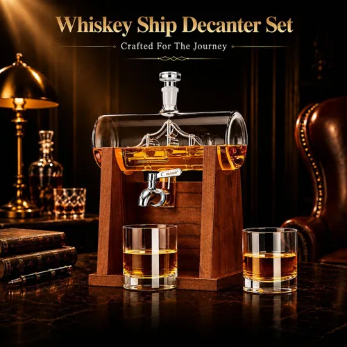 Miniatura 4 de Juego de decantadores de whisky Jillmo para hombres, juego de decantador de 1250ml con 2 vasos de whisky, ideal para regalos de bourbon para hombres