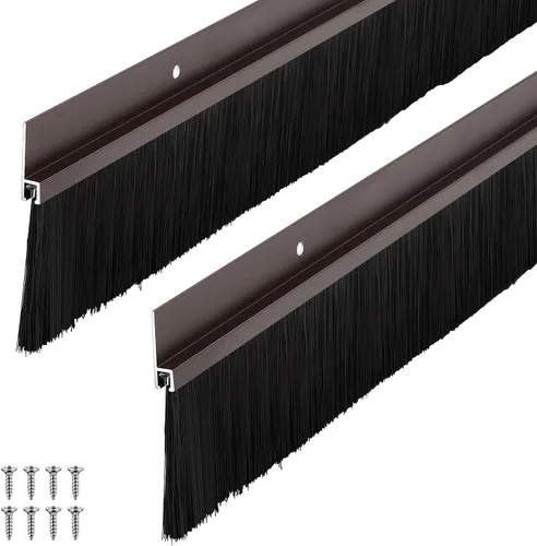 Miniatura 10 de Frienda Juego de 4 cepillos para puerta, cepillo de barrido inferior, burlete de aluminio para puerta con tornillos para huecos de hasta 1 pulgada