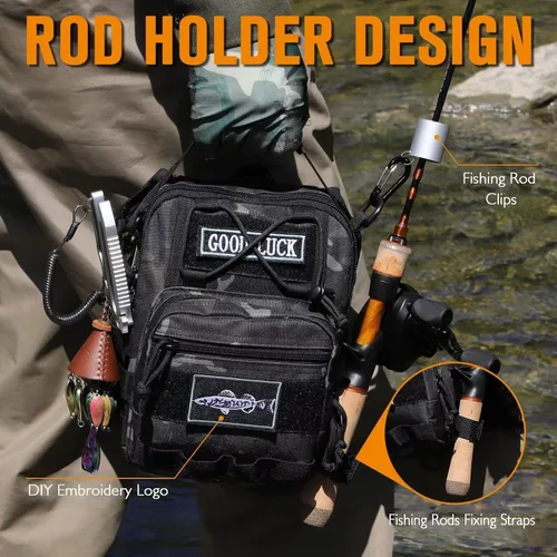 Miniatura 5 de Dovesun Mochila Pequeña de Pesca, Mochila Bandolera Impermeable para Pesca con Mosca con Cajas de Aparejos