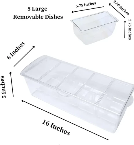 Miniatura 2 de Evelots Ice Chilled - Bandeja de condimentos de 5 compartimentos con tapa con bisagras, recipiente de plástico para servir para adornos, perfecto