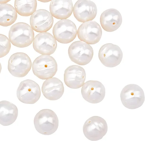NBEADS Aproximadamente 24 cuentas de perlas de agua dulce cultivadas naturales, hebras de perlas blancas antiguas, cuentas sueltas redondas para