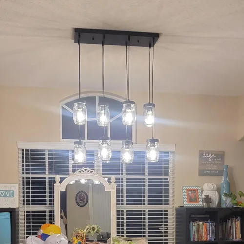 Miniatura 3 de Wellmet Candelabro de tarro Mason de 8 luces para comedor, rústico de granja lineal para sala de estar, iluminación de isla de cocina, acabado negro