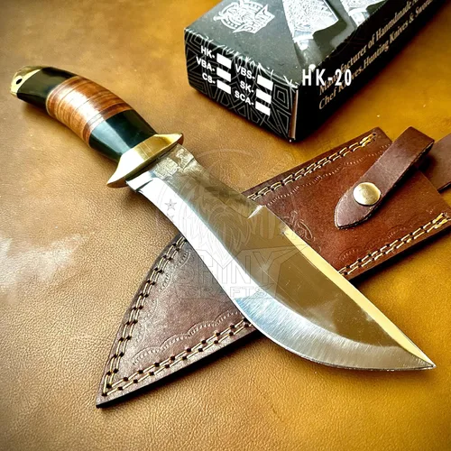 | Cuchillo grande forjado hecho a mano de 13 pulgadas, cuchillo de hoja fija, cuchillo Bowie de espiga completa, cuchillo de caza, cuchillo de HK-20