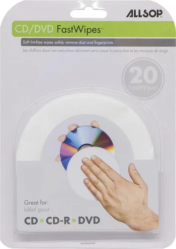 Allsop FastWipes CD y DVD, toallitas sin pelusa para limpiar discos DVD, CD, PS1, PS2, XBOX y XBOX 360