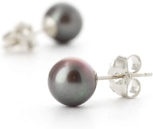 Miniatura 4 de Galaxy Gold GG Aretes de oro blanco de 14k con perla negra cultivada, Metal Gema, Perla