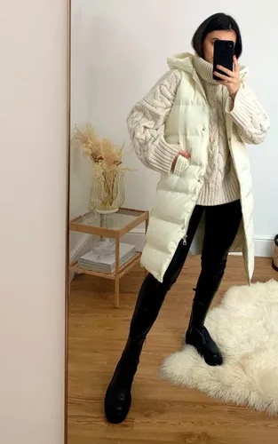 Miniatura 9 de Inorin Chaleco de plumón para mujer con cuello alto, grueso, con capucha, sin mangas, abrigo largo