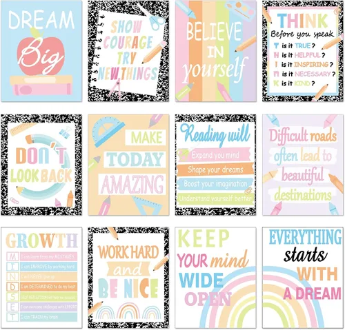 Miniatura 9 de 12 pósteres motivacionales para el aula, mentalidad de crecimiento, arte de pared educativo para profesores, decoración de tablero de anuncios