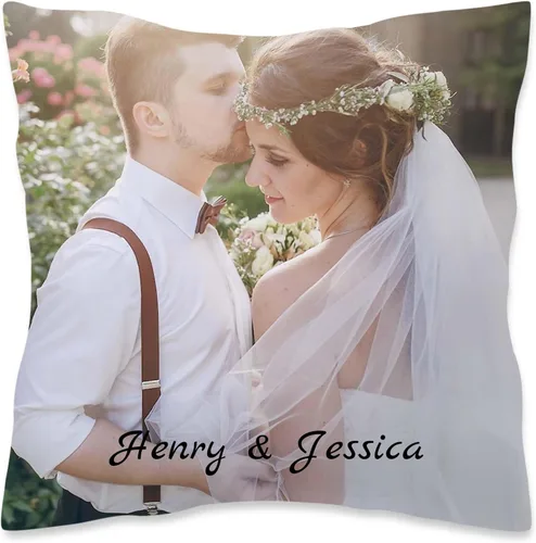 Miniatura 11 de Almohada de fotos personalizada de 14 x 14 pulgadas, funda de almohada personalizada de doble cara con texto de imagen, funda decorativa suave