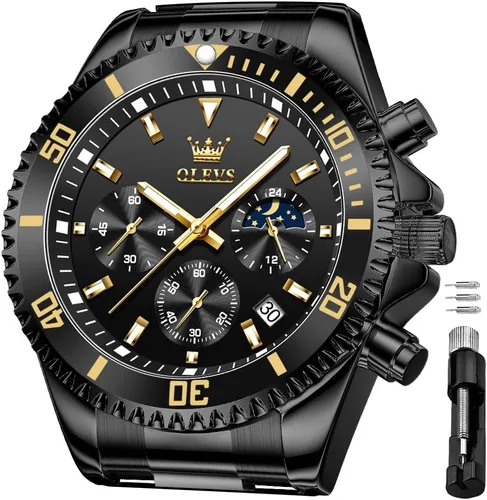 Miniatura 8 de OLEVS Relojes impermeables para hombre, de acero inoxidable, con cronógrafo, de lujo, color blanco, luminoso, de gran cara, analógico, de cuarzo