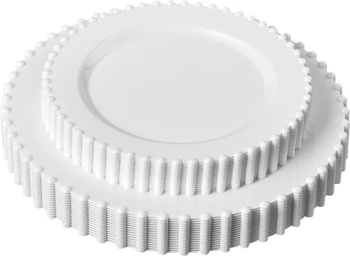 Miniatura 15 de Plasticpro - Juego de platos combinados de 32 piezas de plástico para cena, platos desechables de plástico elegantes y resistentes para fiestas de 7