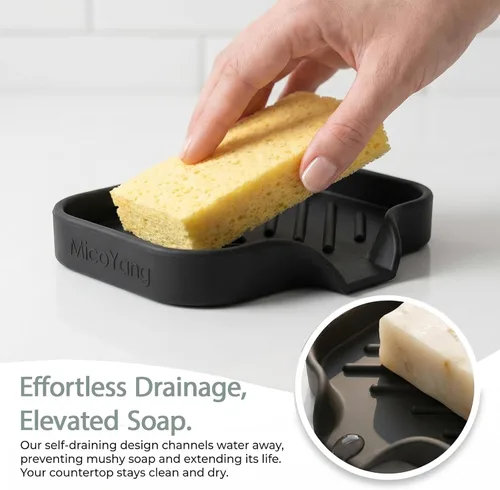 Miniatura 7 de MicoYang Jaboneras de Baño de Silicona con Boquilla de Drenaje - Organizador de Fregadero de Baño y Cocina, Soporte para Esponja, Bandeja de Jabón