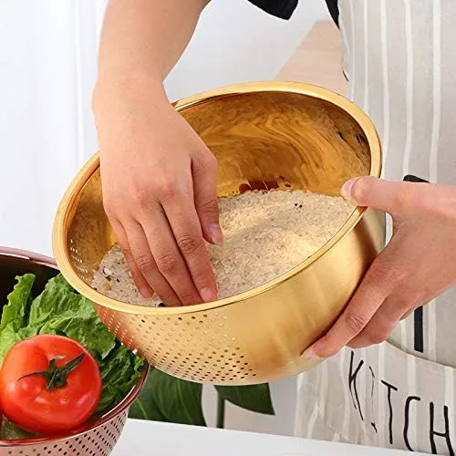 Miniatura 3 de Meisha - Cuenco de lavado de arroz, colador versátil 3 en 1 de acero inoxidable y colador de cocina con escurridor lateral para arroz, verduras