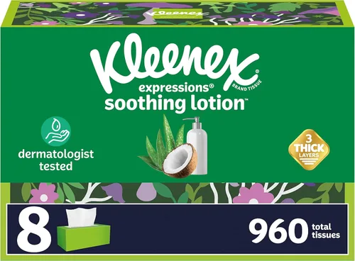 Miniatura 11 de Kleenex Loción de pañuelos faciales con aceite de coco, 8 cajas de cubos, 80 pañuelos por caja, 3 capas