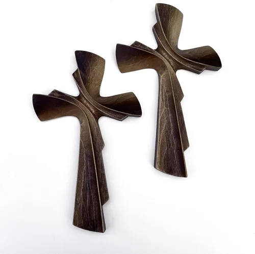 Miniatura 4 de Cruz colgante de madera tallada a mano para decoración de pared, pared de crucifijo grande hecha a mano, cruz religiosa cristiana (7.87, marrón)