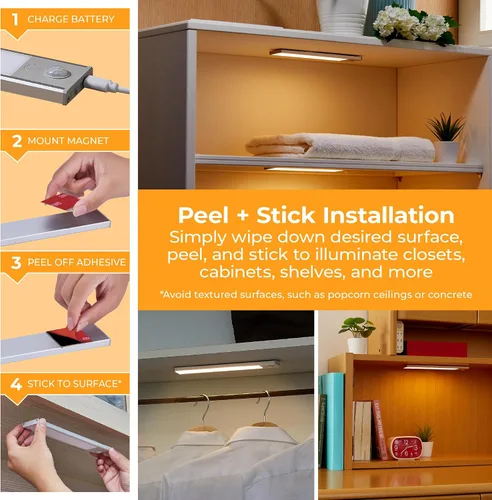 Miniatura 3 de BLACK+DECKER PureOptics LED - Iluminación recargable para debajo del gabinete, sensor de movimiento de encendido/apagado, LED blanco cálido
