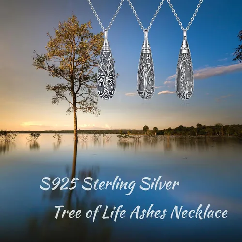 Miniatura 78 de Collar con colgante de urna de cenizas de cremación y árbol de la vida para mujer, plata de ley US1