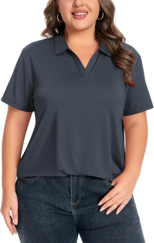 Miniatura 8 de Idtswch Camisa polo de manga corta con cuello en V para mujer, de secado rápido, UPF 50+, informal, para trabajo, golf, talla XL - 6XL