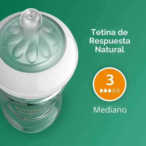 Miniatura 7 de Philips Avent SCY913/01 - Biberón de vidrio natural con pezón de respuesta natural (flujo medio, flujo 3), 8 onzas, SCY913/01