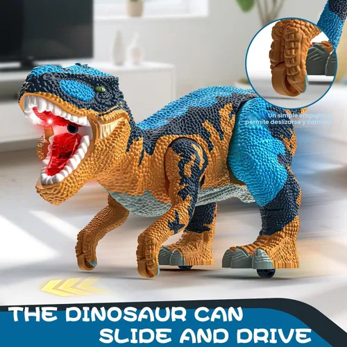 Miniatura 5 de Juguetes grandes de dinosaurio para niños de 3 a 9 años, figura de dinosaurio grande Tyrannosaurus rex, juguete para almacenamiento de vientre, Azul