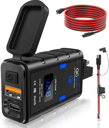 Cargador de teléfono para motocicleta, cargador USB dual USB para motocicleta, carga rápida 3.0 tipo C PD con interruptor de encendido/apagado,