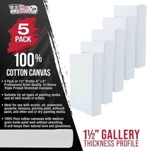 Miniatura 2 de U.S. Art Supply Lienzos estirados de perfil de 1-1/2 pulgadas de profundidad de galería, 5 x 7 pulgadas, paquete de 5 – imprimación triple de gesso