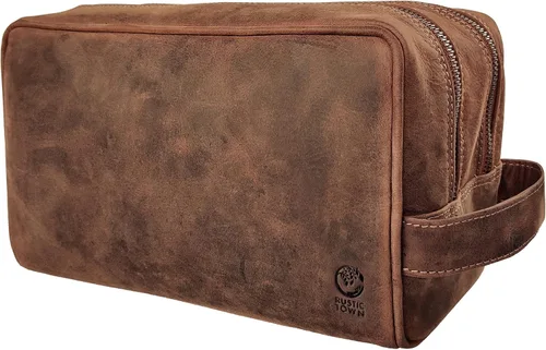 Estuche hecho a mano de piel de búfalo auténtico. Neceser para juego de rasurar y cuidado personal para viaje ~ Regalo para hombres y mujeres.,