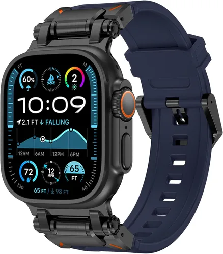 Miniatura 14 de FULLIFE Diseñado para Apple Watch Band Apple Watch Ultra 3/2/1 1.929 in para hombres, bandas de goma de silicona con conector de metal para Apple