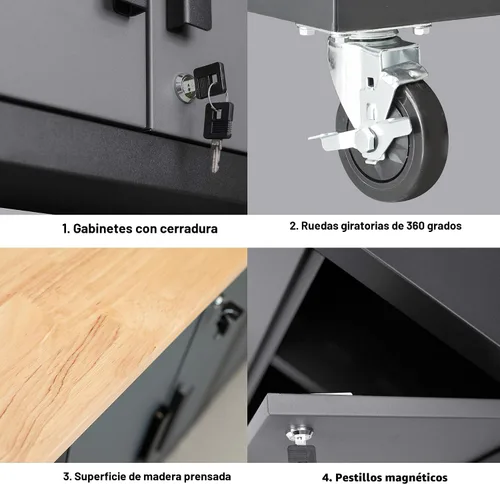 Miniatura 4 de Torin Juego de armario de almacenamiento de garaje de 12 piezas: cofre organizador de herramientas de taller con taquillas, estantes y banco