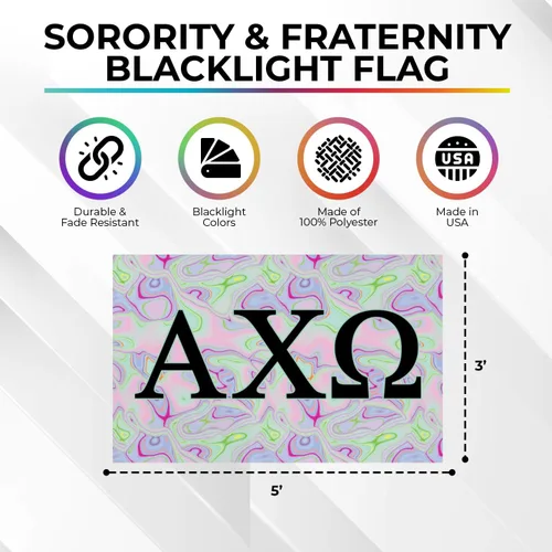 Miniatura 3 de Greek Club Sorority & Fraternity - Bandera de luz negra, 3 pies x 5 pies, licencia oficial, tapiz, exhibición, poliéster, pancarta de letras, CHI