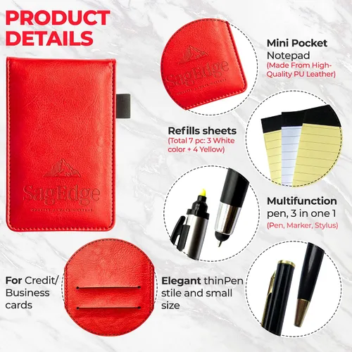 Miniatura 2 de Juego de soporte para bloc de notas de piel sintética en caja de regalo, cuaderno de bolsillo interior con 30 hojas de notas forradas, color blanco