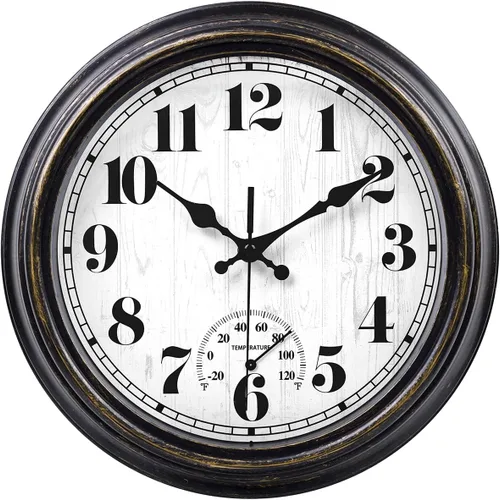 Miniatura 20 de 45MinST Reloj de pared grande vintage de 13 pulgadas rojo-marrón, de cuarzo, funciona con batería, movimiento silencioso y preciso sin tictac con 13
