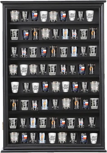 Miniatura 11 de Vitrina para Vasos de Chupito, Gabinete Grande de Madera, Soporte Montado en Pared, Caja de Sombra de Caoba con Cerradura y Protección UV, Puerta