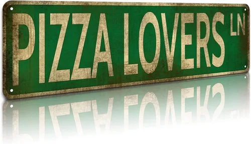 KooLL Pizza Lovers Letrero de metal vintage para bar pub 4 x 16 pulgadas | Pizza Lovers Sign Vintage Metal Tin Sign Retro Wall Decor for Bar Pub
