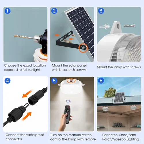 Miniatura 6 de Luz solar de techo con sensor de movimiento, regulable 6000 K/4000 K/3200 K, 5 modos disponibles durante el día, luces solares de cobertizo