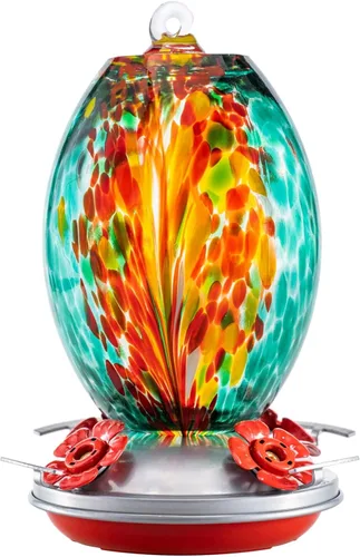 Muse Garden Comedero de vidrio para colibríes para exteriores, comedero de colibríes de vidrio soplado de 27 onzas, regalo único para mamá y mujer,