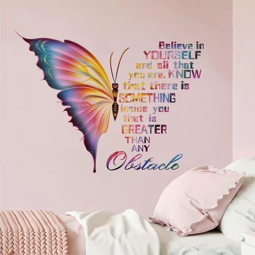 Miniatura 11 de Mfault Calcomanía de pared con frase inspiradora para niñas, diseño de mariposa, texto positivo, decoración para dormitorio, sala de estar
