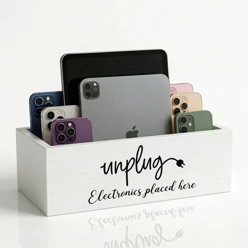 Miniatura 8 de Caja de desenchufe, caja de teléfono de estilo granja, cesta para teléfono celular para el hogar, cárcel de teléfono móvil de madera, estación