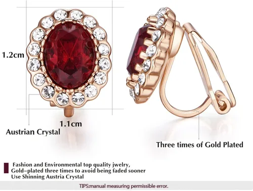 Miniatura 22 de Yoursfs Austria - Aretes de clip de cristal para mujer, chapados en oro de 18 quilates, joyería de moda con halo de circonita cúbica, aretes sin