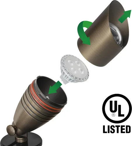 Miniatura 6 de GKOLED Foco de paisaje de latón macizo con certificación UL, luz vertical direccional de bajo voltaje para exteriores, con bombilla LED MR16 de 5 W