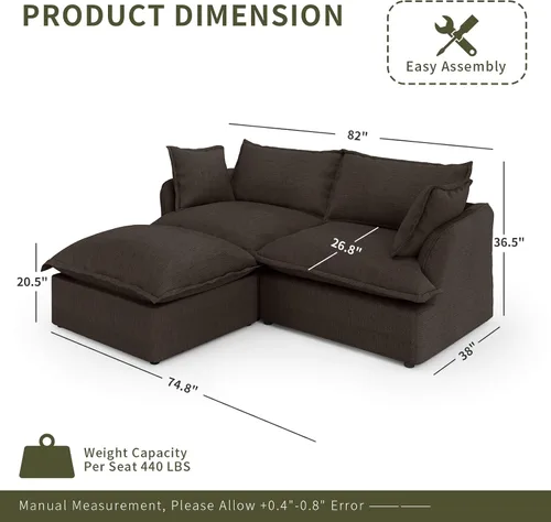 Miniatura 2 de Sofá modular de mezcla de lino para sala de estar, cómodo sofá modular con relleno de plumón, moderno sofá cama convertible con asiento profundo
