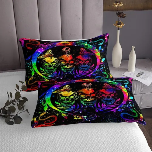 Miniatura 4 de Erosebridal Juego de colcha de teñido anudado arcoíris, juego de ropa de cama bohemio de calavera de la muerte, juego de ropa de cama tamaño King