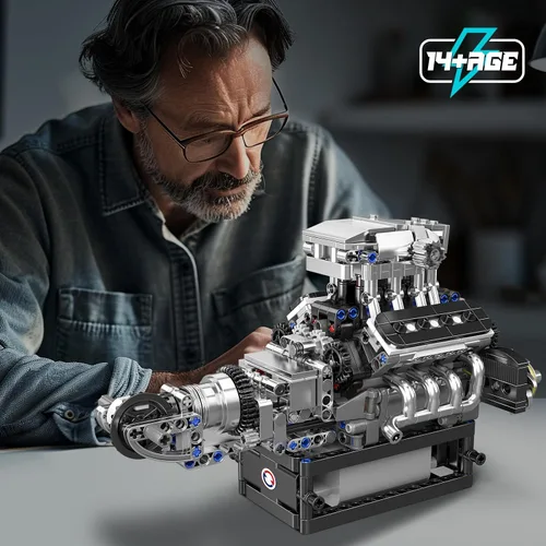Miniatura 5 de Mould King 10206 MCL - Bloques de construcción de superauto, kit de modelo de transmisión de motor V8, juego de ladrillos para automóvil deportivo