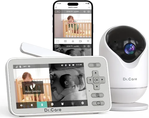 Dr.Care VistaView Lite Smart WiFi Baby Monitor - Pantalla dividida 720P de 4 pulgadas y control de aplicación de cámara 1080P, alertas de