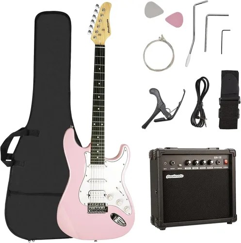 Miniatura 11 de Kit de guitarra eléctrica Soulmate para principiantes, 39" con pastillas HSS, amplificador de 15W, cejilla, correa, cuerdas, cable, púas, bolsa