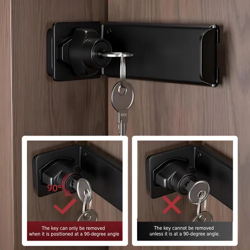 Miniatura 6 de Cerradura de puerta de 90 grados con llave, pestillo deslizante en ángulo recto para puertas de granero/armario/armario de apertura exterior