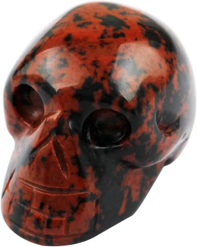 Miniatura 2 de mookaitedecor Juego de 5 esculturas de calavera de cristal de obsidiana Mahagony de 1 pulgada, estatua de piedra preciosa tallada a mano, colección